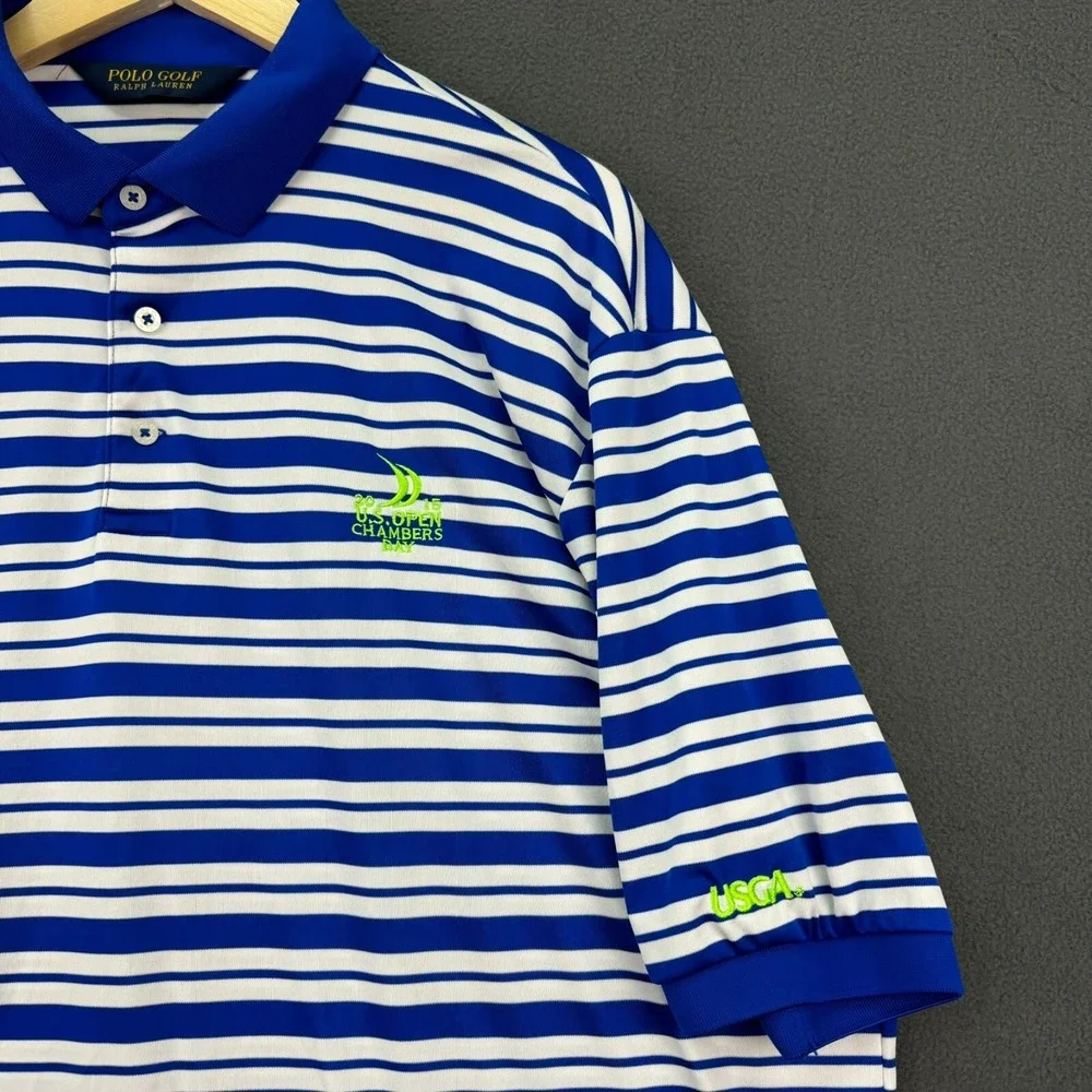 Ralph Lauren Polo Golf Shirt Mens XL Blue White 2015 U.S.‎ Open Chambers Bay